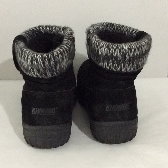 Size 7  Khombu "Laura" Black Ankle Booties - Suede Winter/Snow Boots - Picture 3 of 8